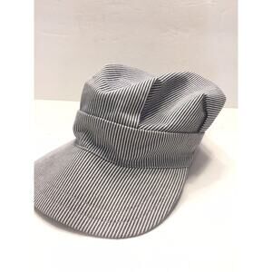 Medium Vintage Made In USA Engineer Cap Blue White Stripe Conductor Hat